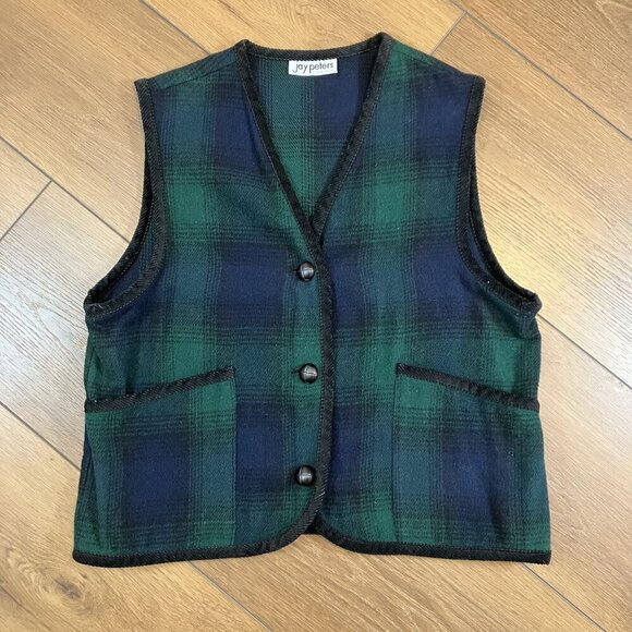Jay Peters Vintage Green/Navy Tartan Plaid Print Button-up Vest Size L - Picture 8 of 8
